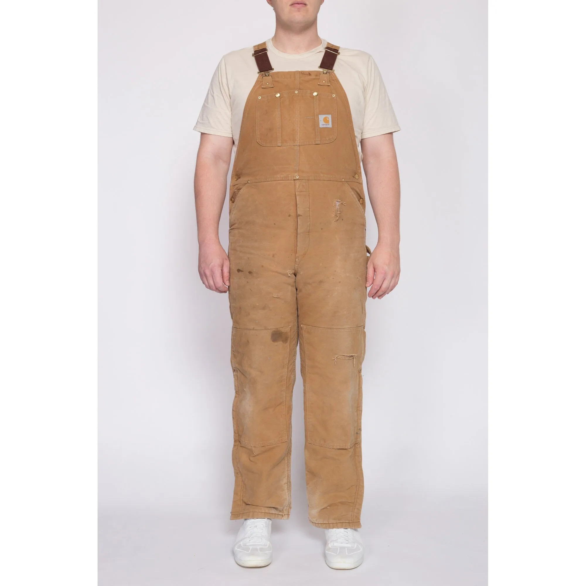 90s Carhartt Insulated Quilt Lined Distressed Overalls - 38x34