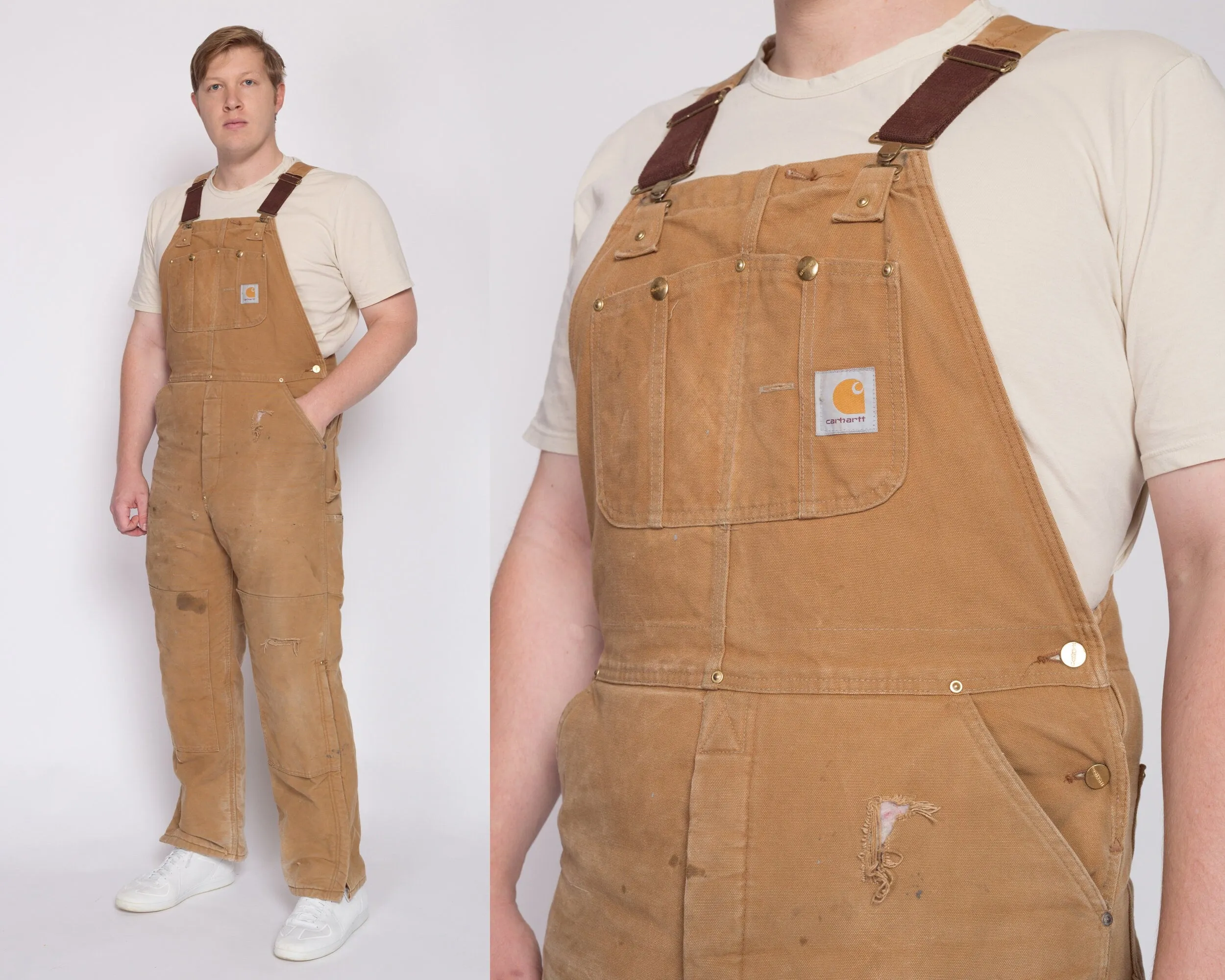 90s Carhartt Insulated Quilt Lined Distressed Overalls - 38x34