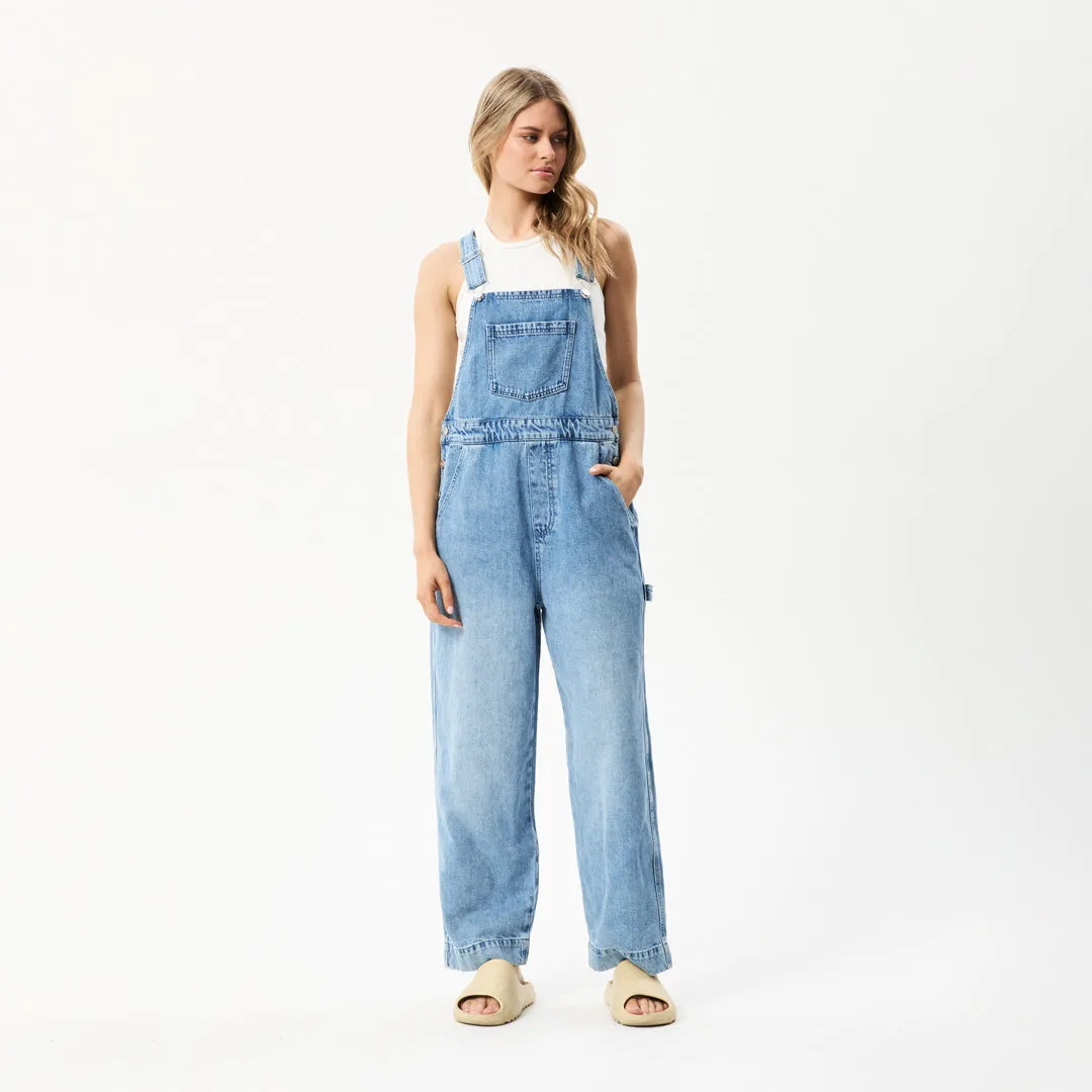 AFENDS Womens Louis - Denim Baggy Overalls - Worn Blue