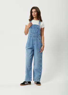 AFENDS Womens Louis - Denim Baggy Overalls - Worn Blue