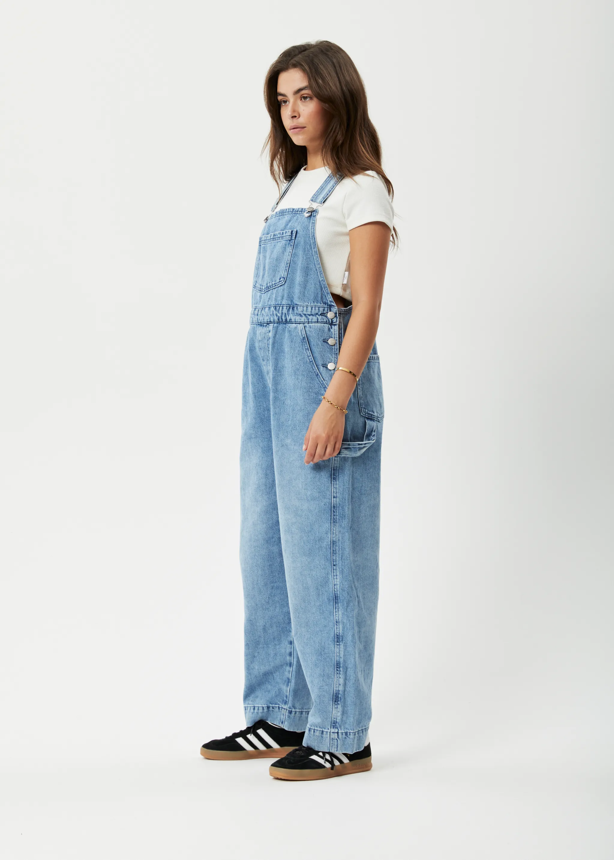 AFENDS Womens Louis - Denim Baggy Overalls - Worn Blue