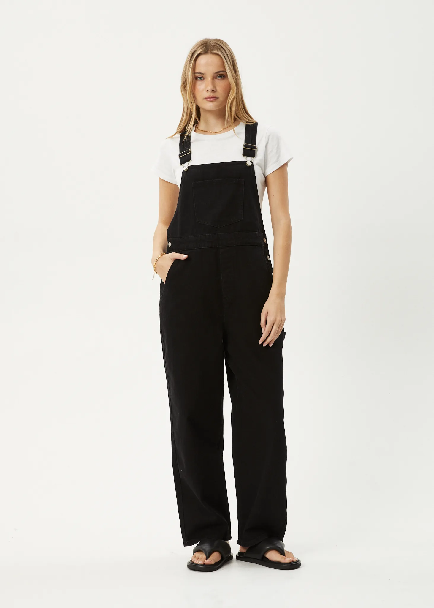 AFENDS Womens Louis - Denim Oversized Overalls - Washed Black