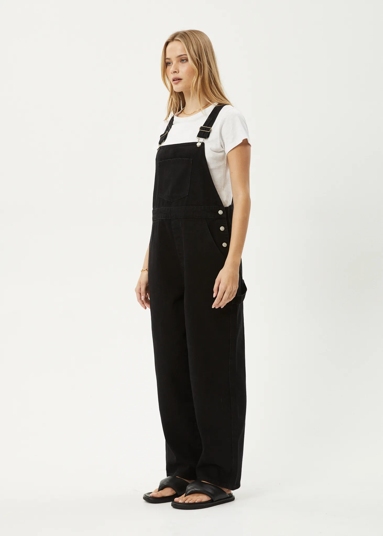 AFENDS Womens Louis - Denim Oversized Overalls - Washed Black