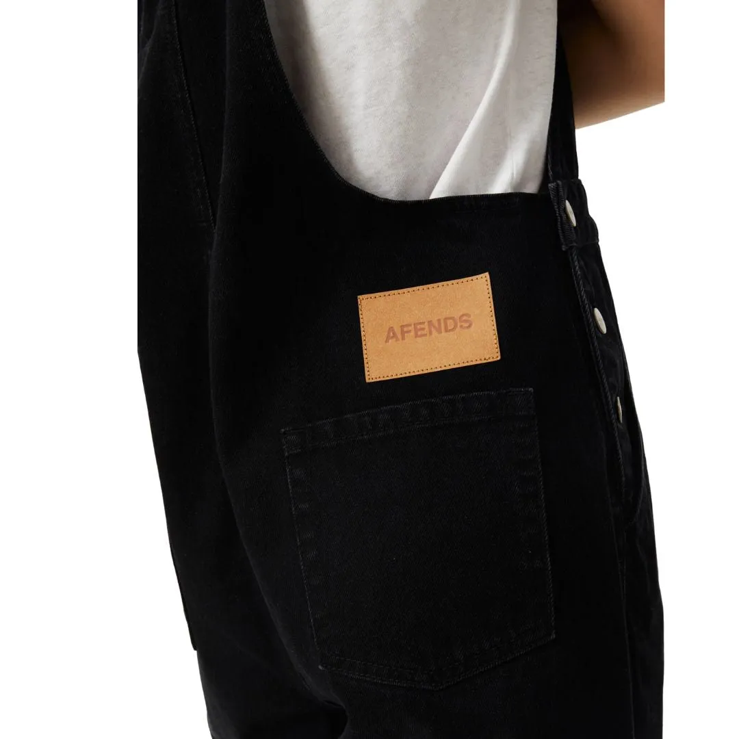 Afends Womens Louis Organic Denim Oversized Overalls - Washed Black