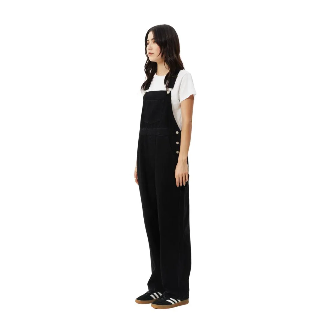 Afends Womens Louis Organic Denim Oversized Overalls - Washed Black