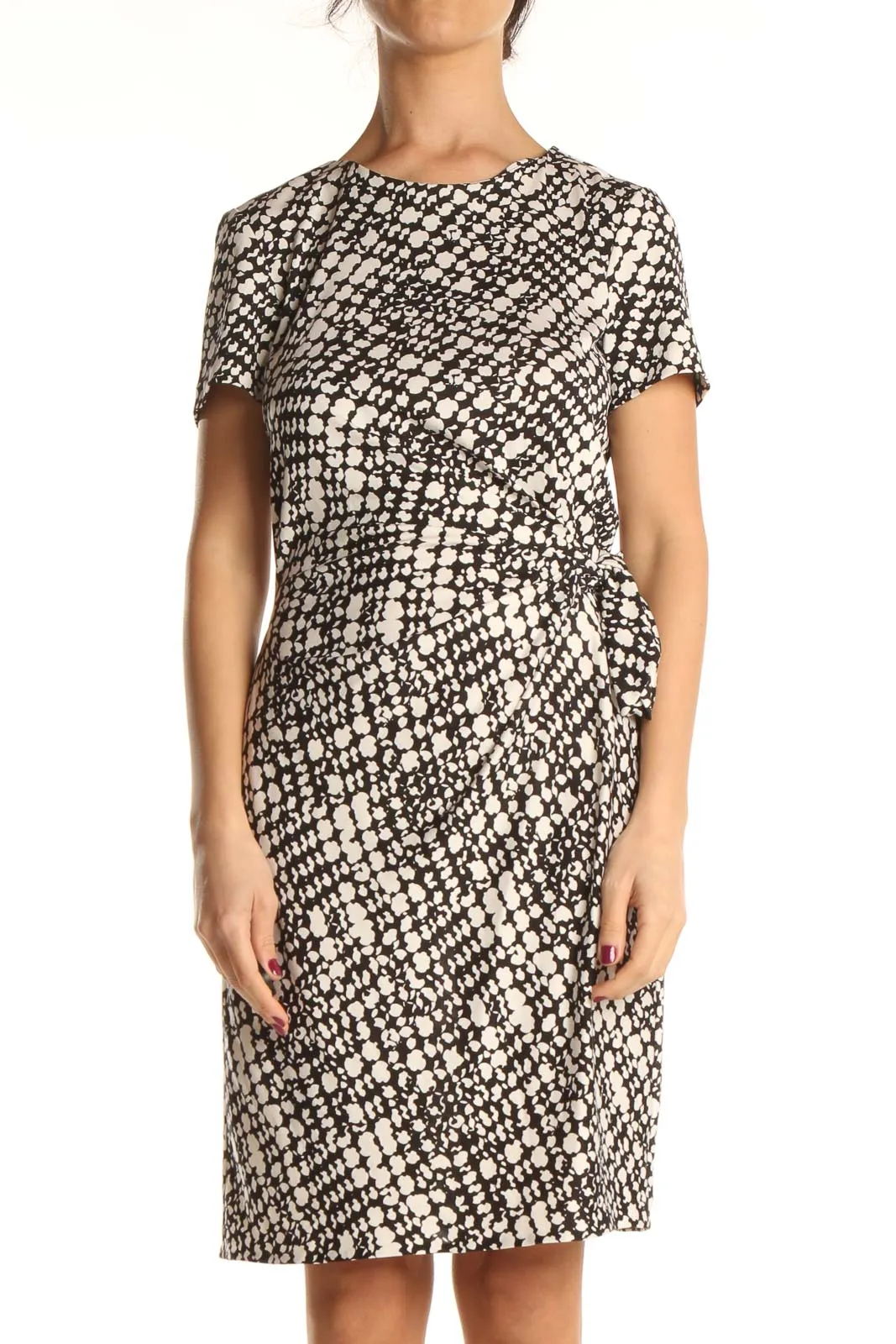 Beige Printed Classic Sheath Dress