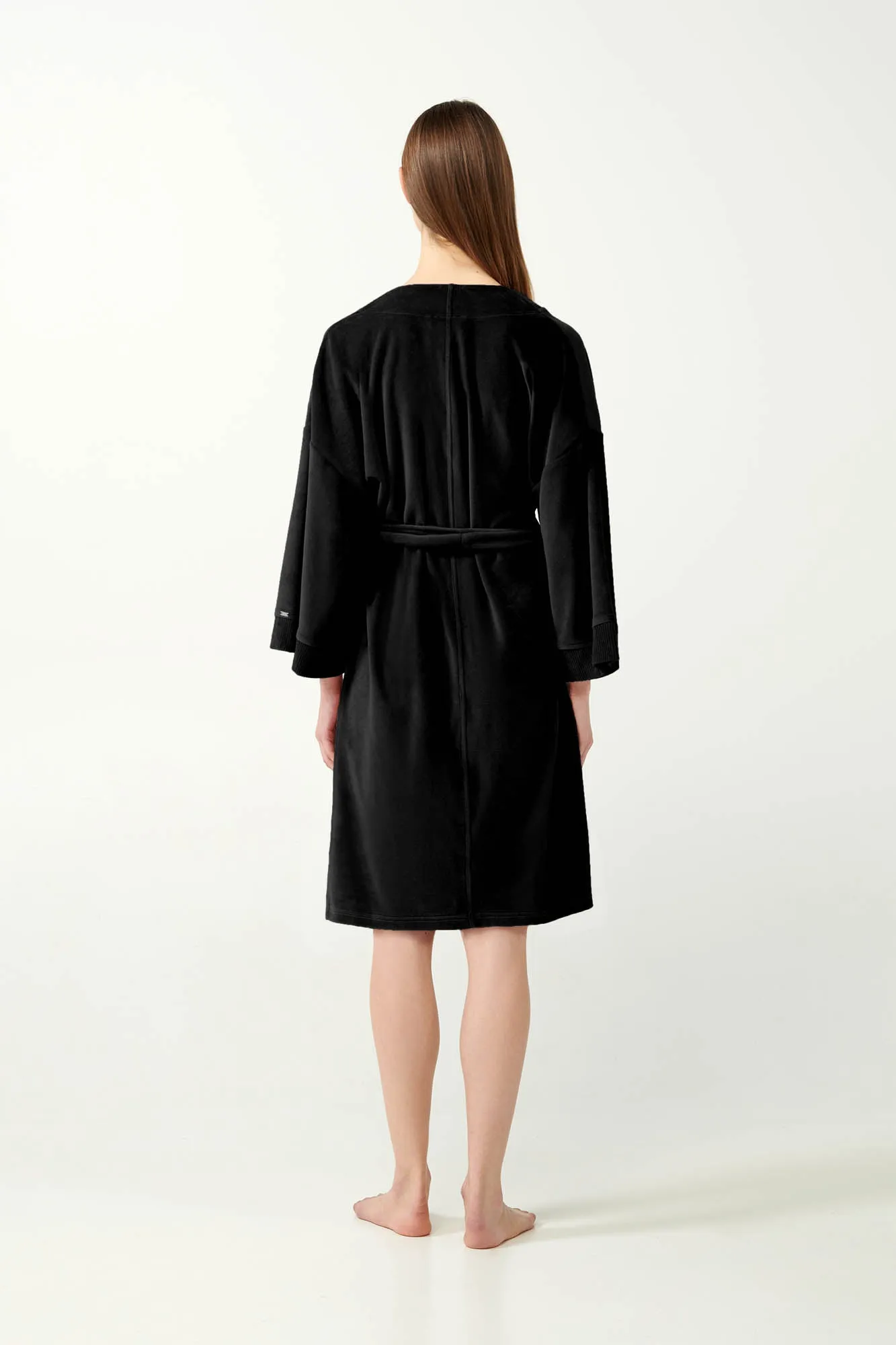 Black Cotton Velvet Robe / Dressing Gown By Vamp - S-3XL