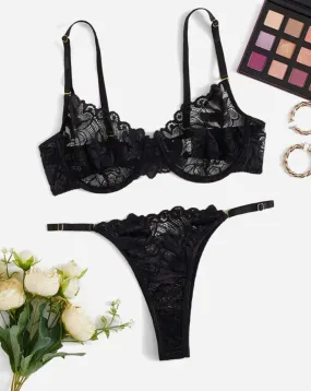 Black Lace Lingerie Set Underwire