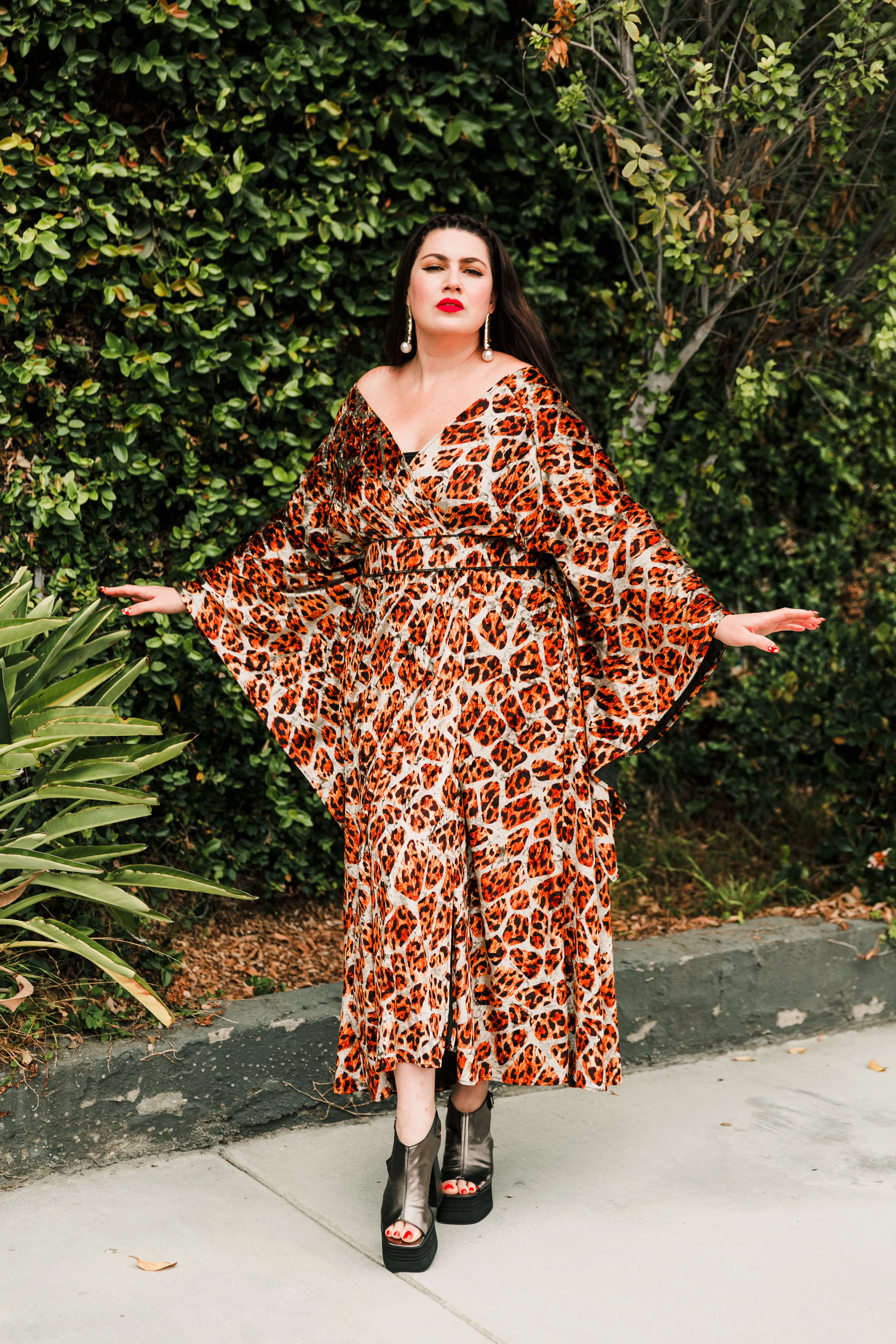 Bohémienne Kimono Robe “Shrimp Leopard" Velvet (Light)