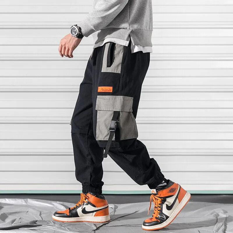 Bonsir Patchwork Big Pocket  Cargo PantsStreetwear Harem Pants Men Overalls Mens Baggy Harajuku Hip Hop Trousers Casual Track Pant