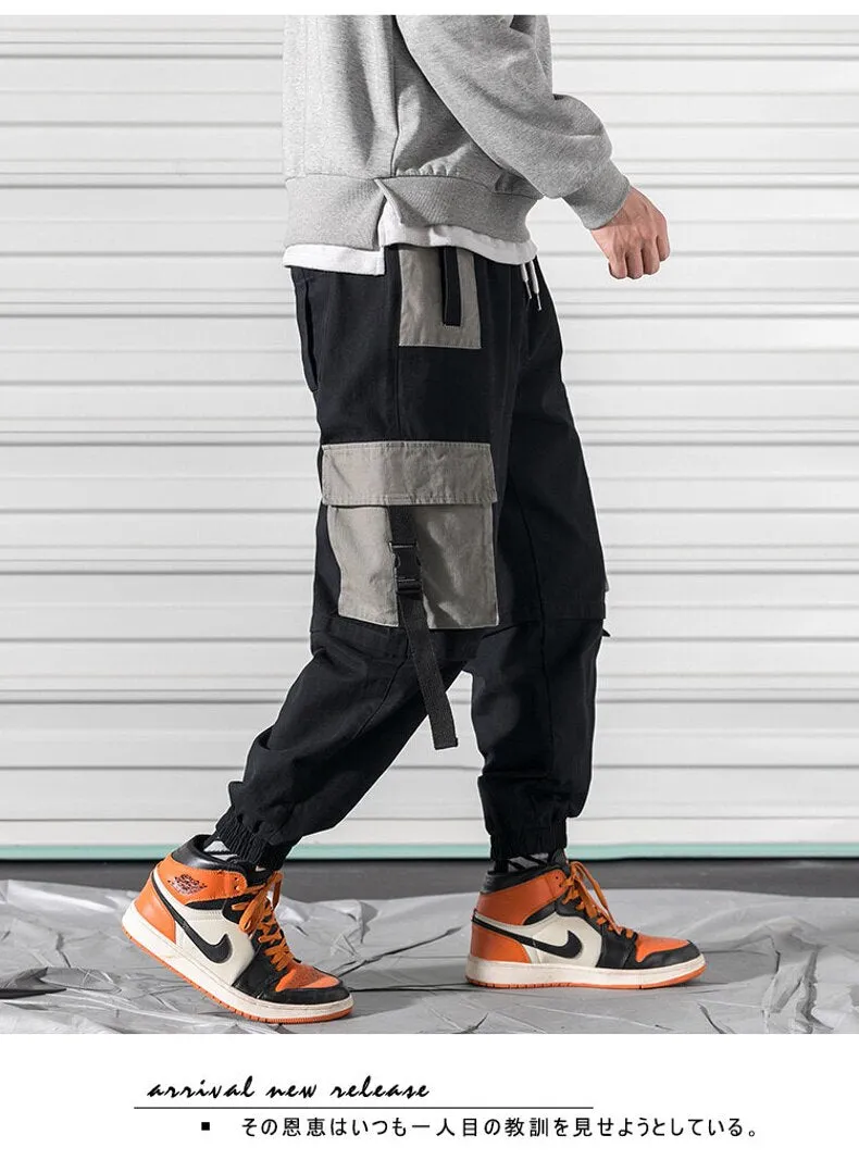 Bonsir Patchwork Big Pocket  Cargo PantsStreetwear Harem Pants Men Overalls Mens Baggy Harajuku Hip Hop Trousers Casual Track Pant