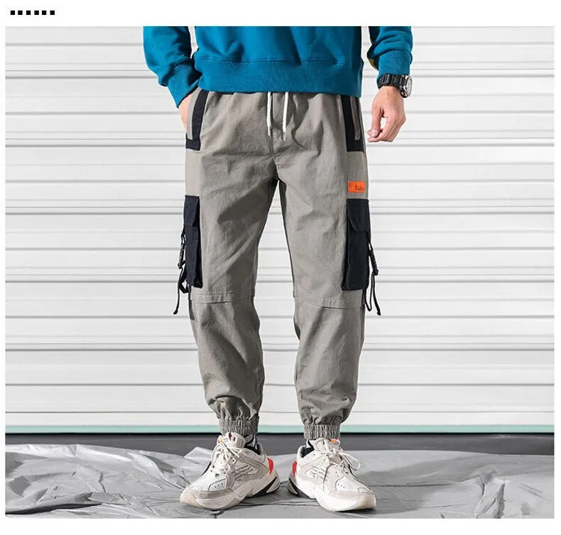 Bonsir Patchwork Big Pocket  Cargo PantsStreetwear Harem Pants Men Overalls Mens Baggy Harajuku Hip Hop Trousers Casual Track Pant