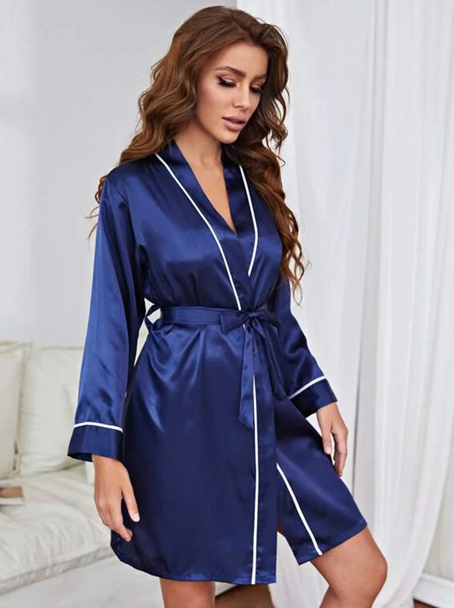 Bridal Wedding Robes with Contras Piping