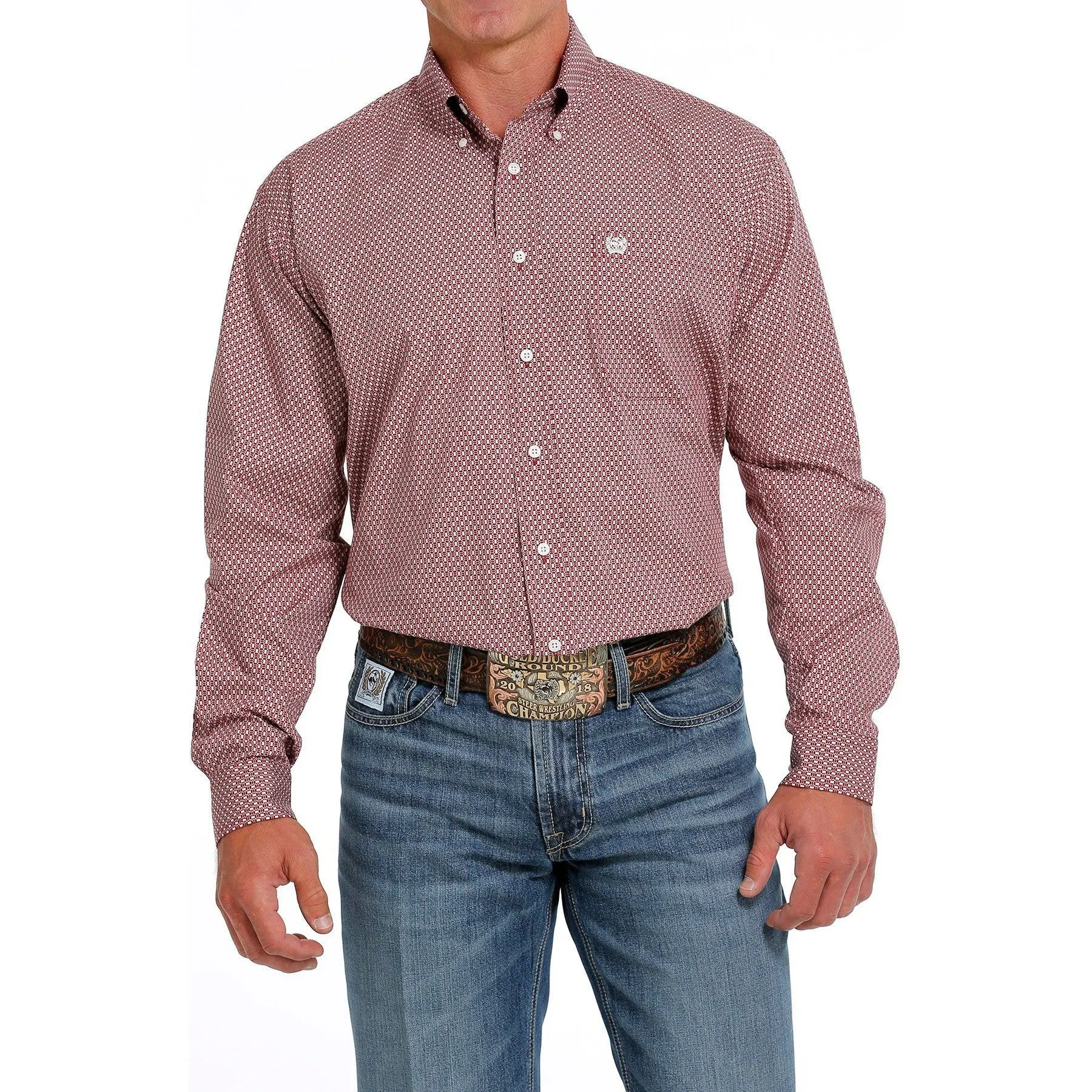 Cinch Men's Red Geometric Button Down Western Shirt