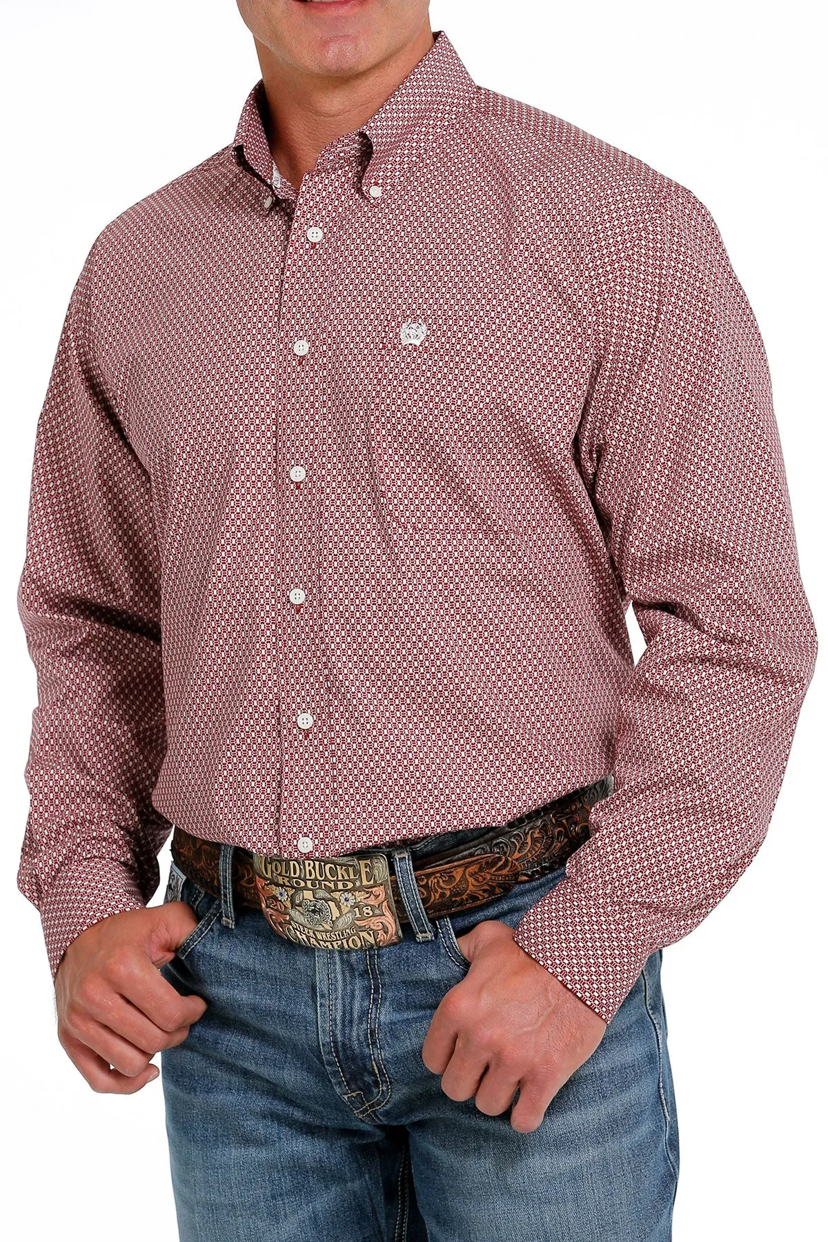 Cinch Men's Red Geometric Button Down Western Shirt