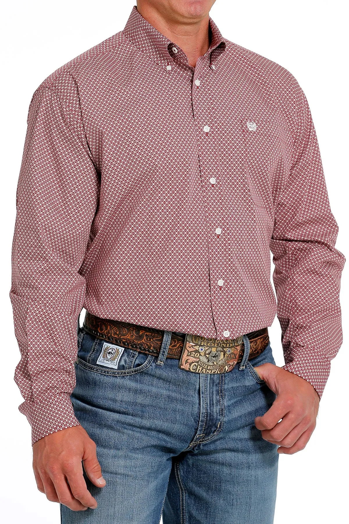 Cinch Men's Red Geometric Button Down Western Shirt