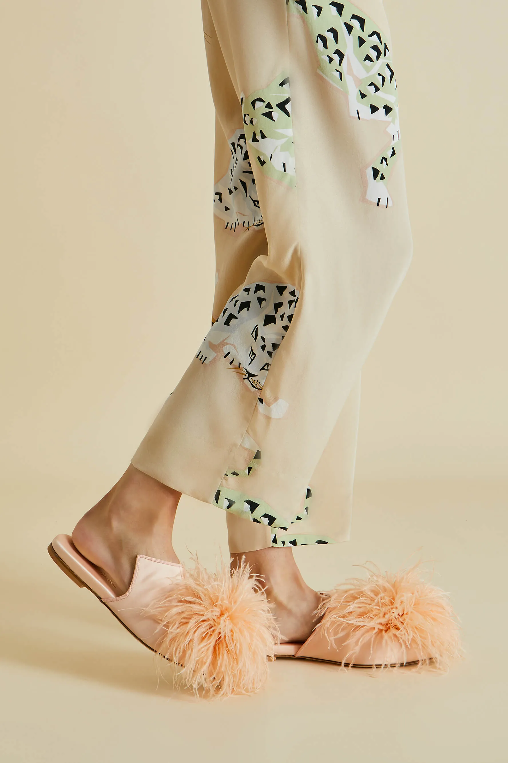 Contessa Minnie Orange  Slippers in Silk Feather