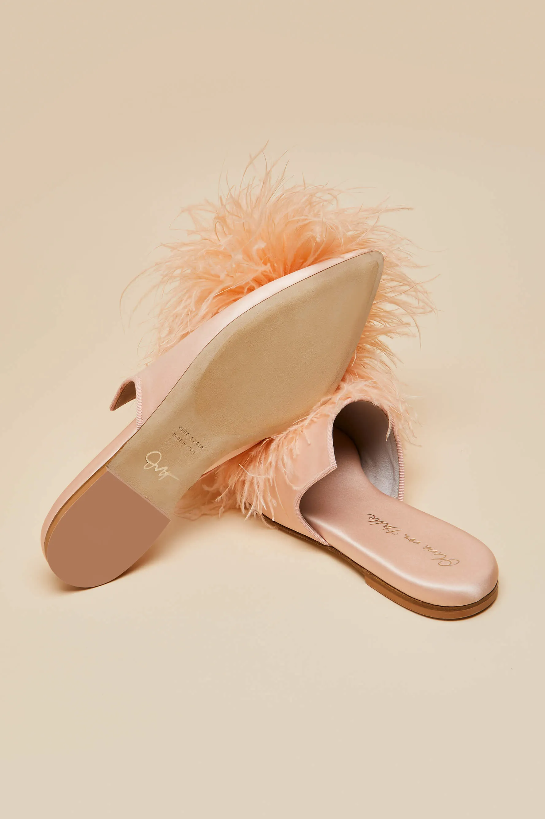 Contessa Minnie Orange  Slippers in Silk Feather