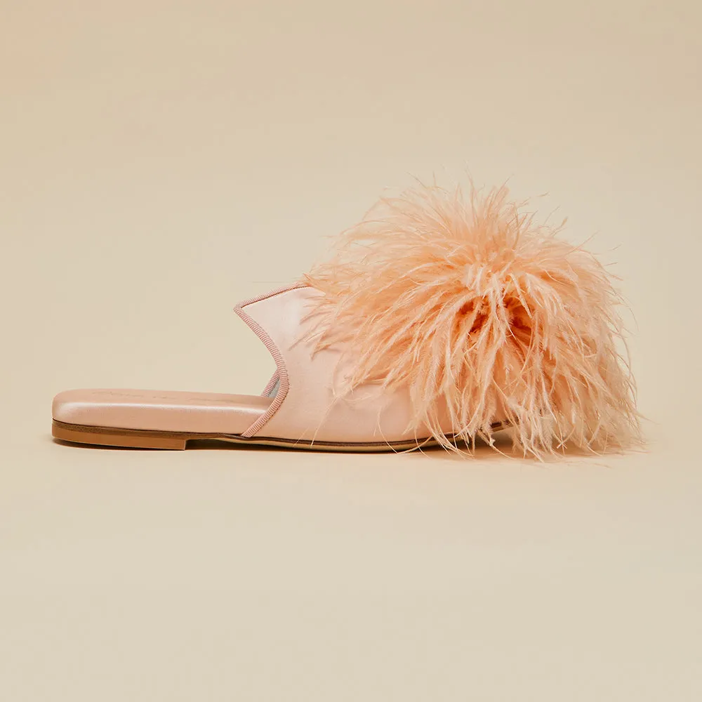 Contessa Minnie Orange  Slippers in Silk Feather