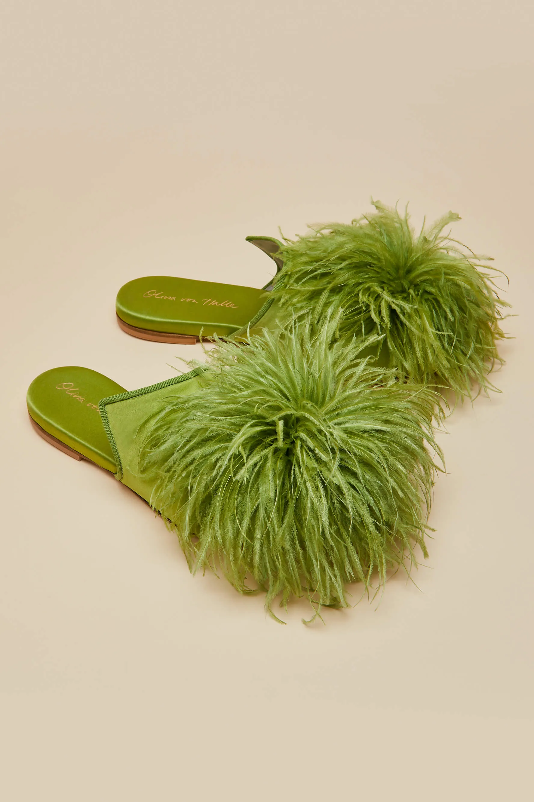 Contessa Niko Green  Slippers in Silk Feather