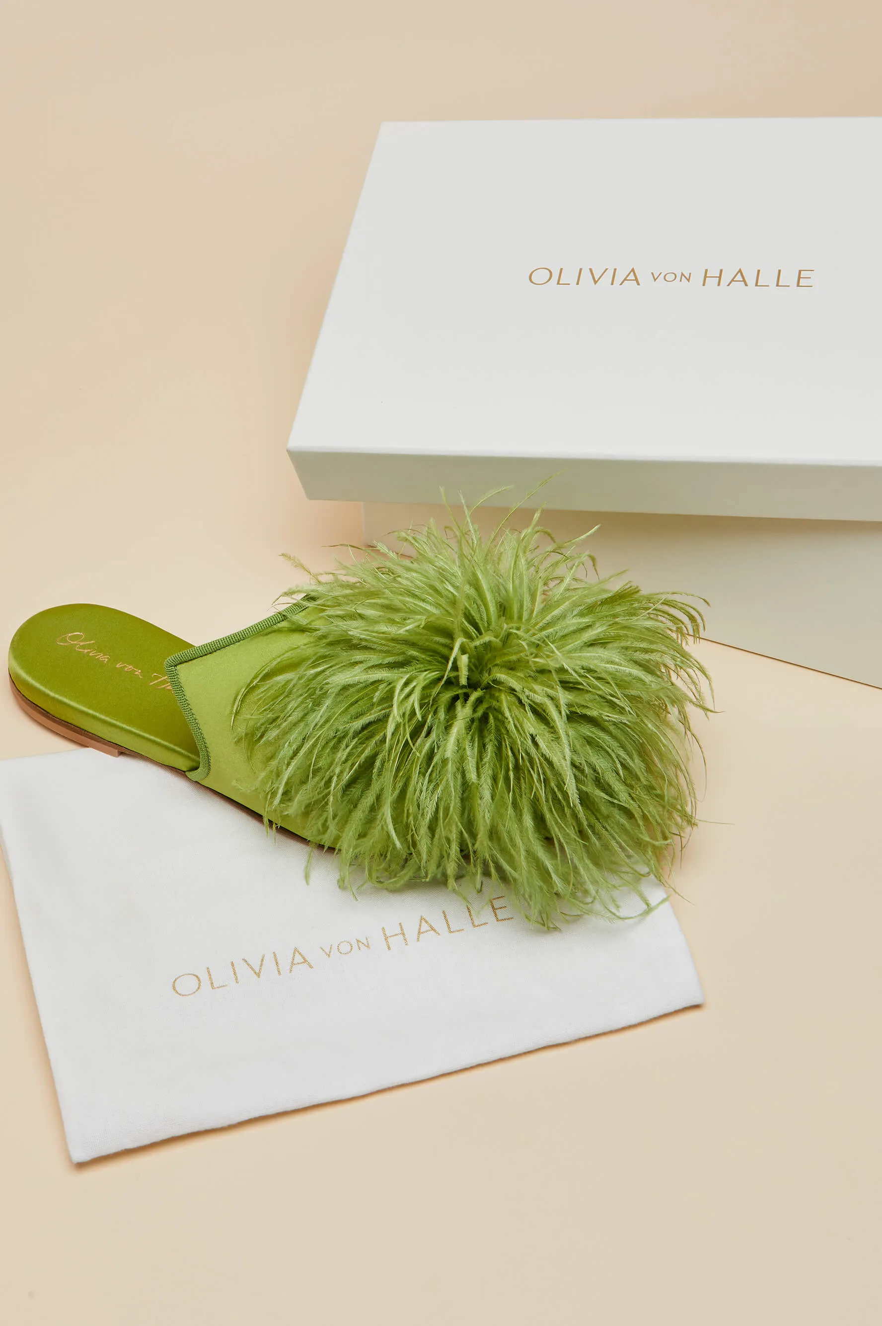 Contessa Niko Green  Slippers in Silk Feather