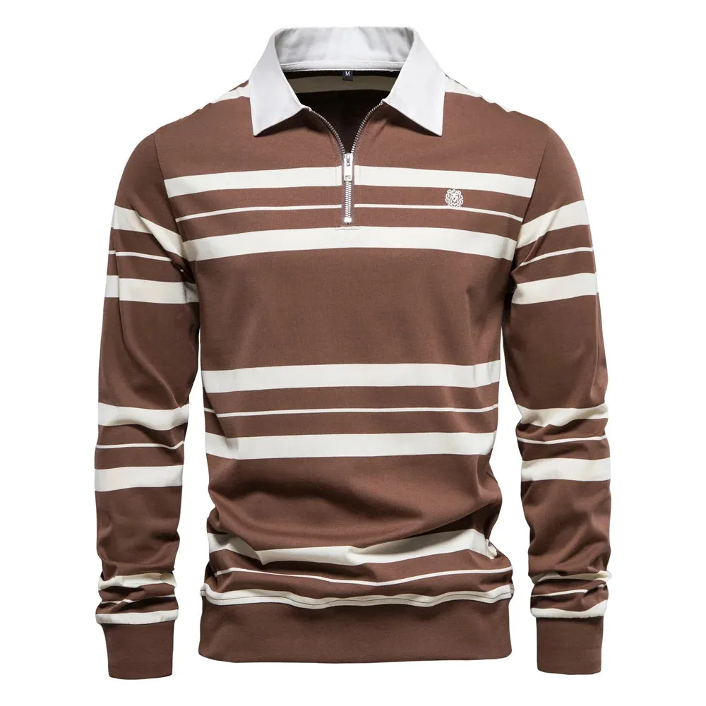 Cotton Long Sleeve Men's Polo Shirts Cotton Striped Zipper Polo Shirts for Men New Spring Designer Men Clothing