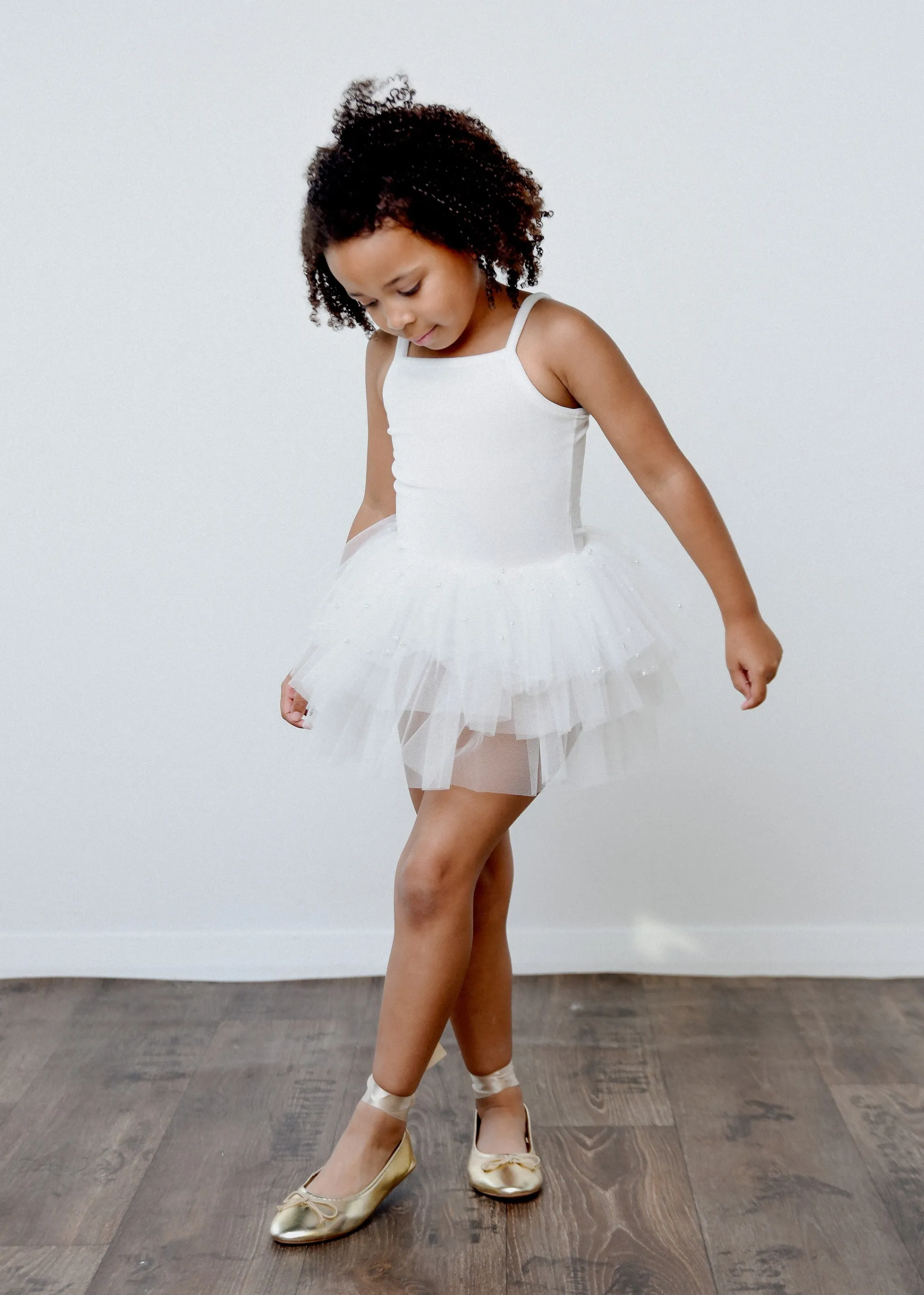 DOLLY® VELVET LEOTARD ROMPER WITH PEARL TULLE  white  ⚪