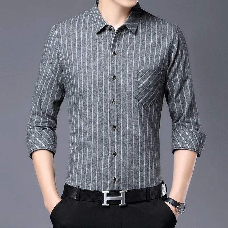 Folded Sleeve Style Vertical Striped Shirt