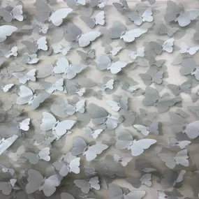 Gray 3D Butterfly Embroidered Satin Lace Fabric