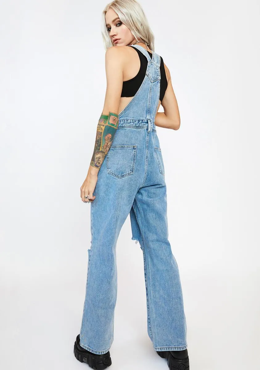 Long Leg Baggy Overalls With Knee Rips