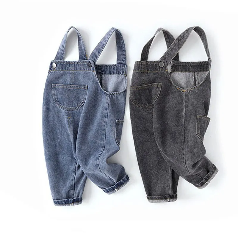 Loose Fit Kids Baggy Denim Overalls with Graphic Prints