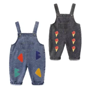 Loose Fit Kids Baggy Denim Overalls with Graphic Prints