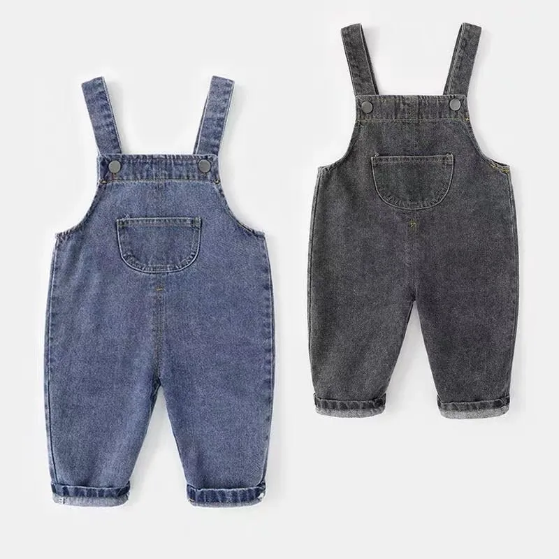 Loose Fit Kids Baggy Denim Overalls with Graphic Prints