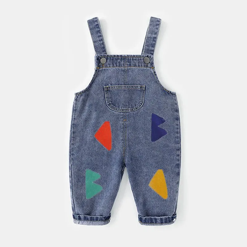 Loose Fit Kids Baggy Denim Overalls with Graphic Prints