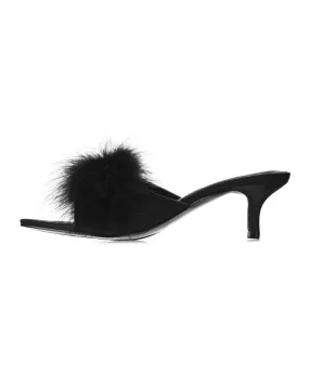 Love Moi Black Mona Marabou Hard Sole Slippers