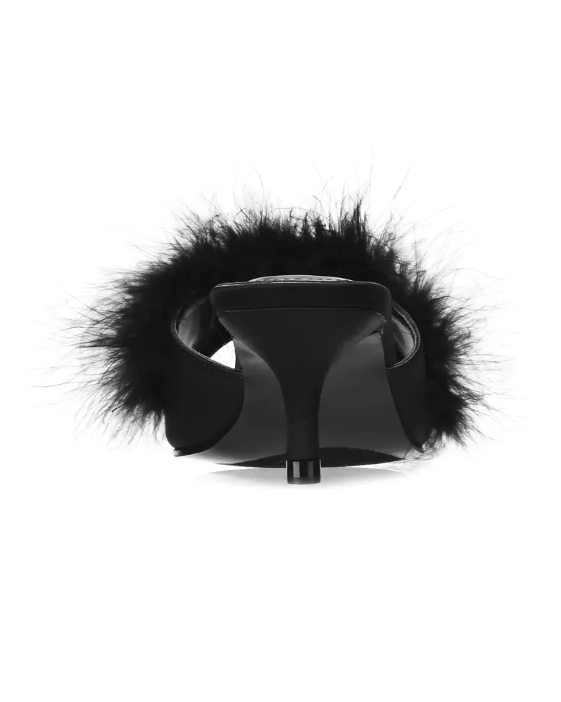 Love Moi Black Mona Marabou Hard Sole Slippers