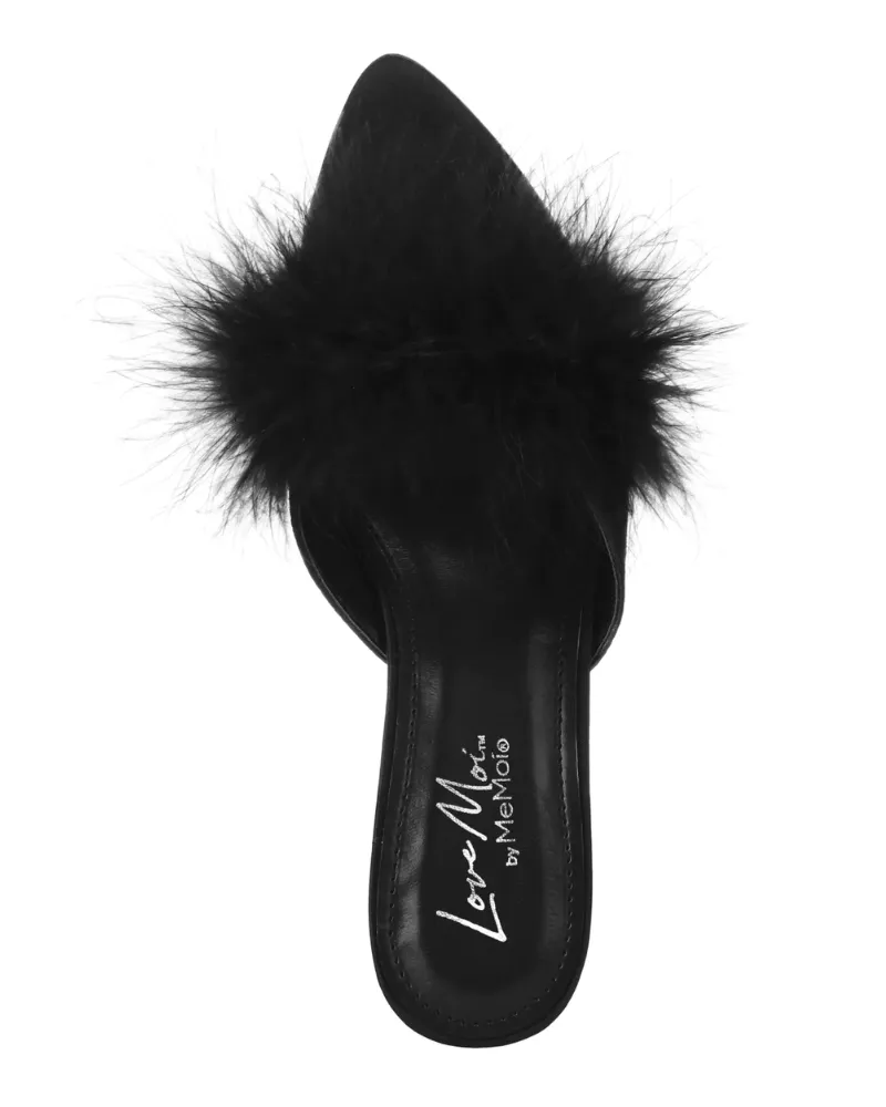 Love Moi Black Mona Marabou Hard Sole Slippers