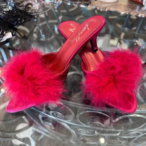 MeMoi Mona Marabou Slippers in Red LOV8500