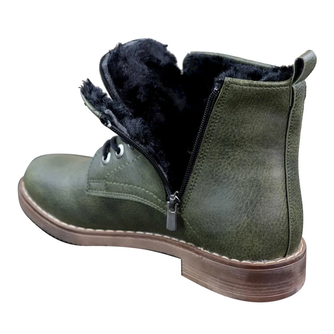 Mens Laced Zip Ankle Boots Fur Fleece Lined Warm Casual Hiking Combat Military