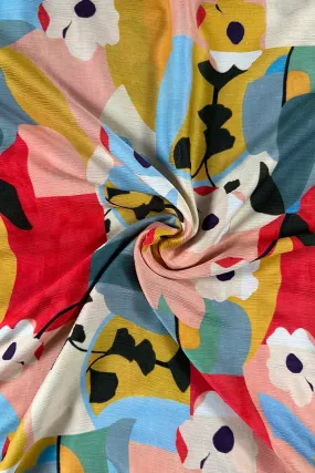 Multicolor Abstract Floral Printed Heavy Munga Chiffon Satin Fabric