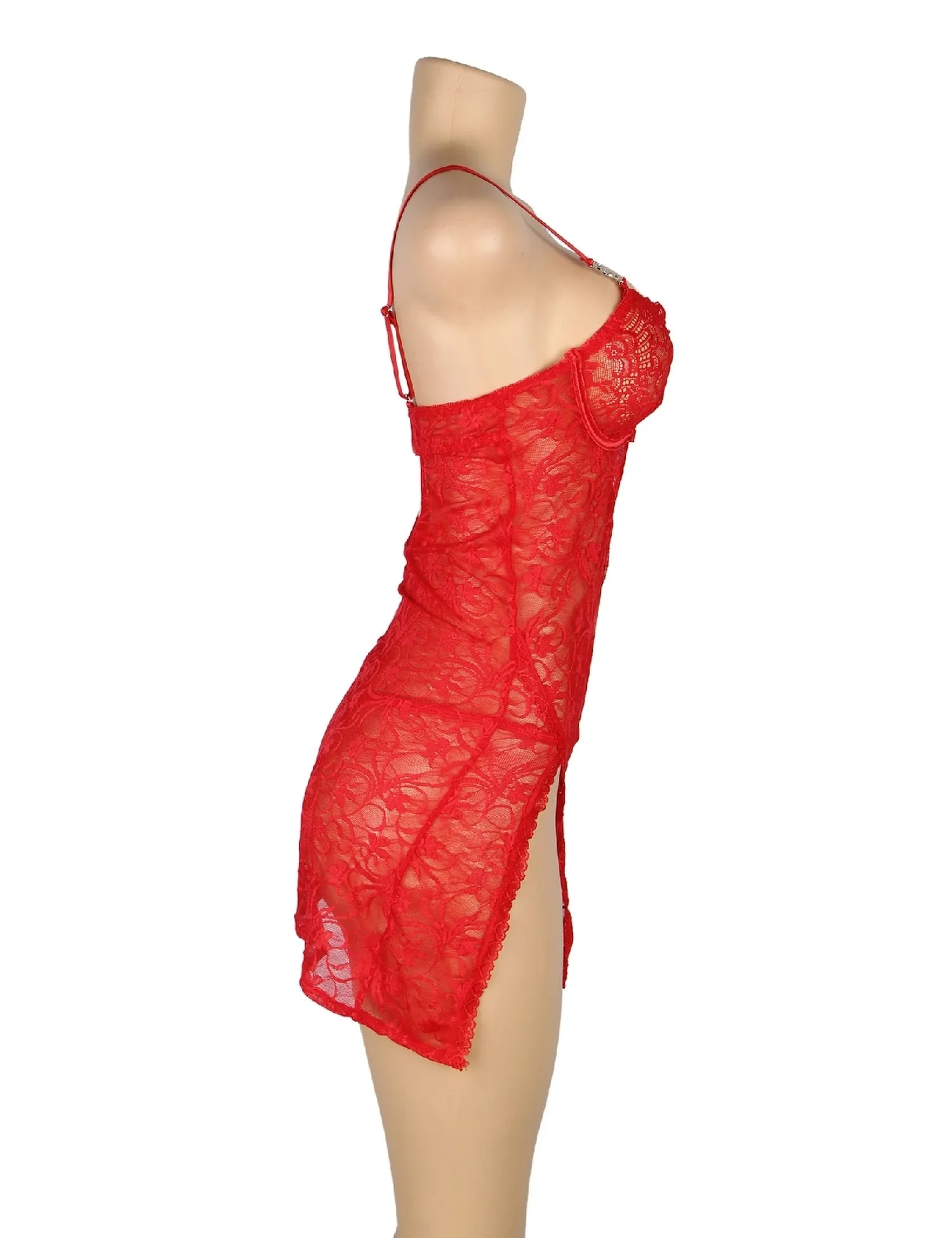 New Red & Black Lace With Underwire Adjustable Straps Babydoll