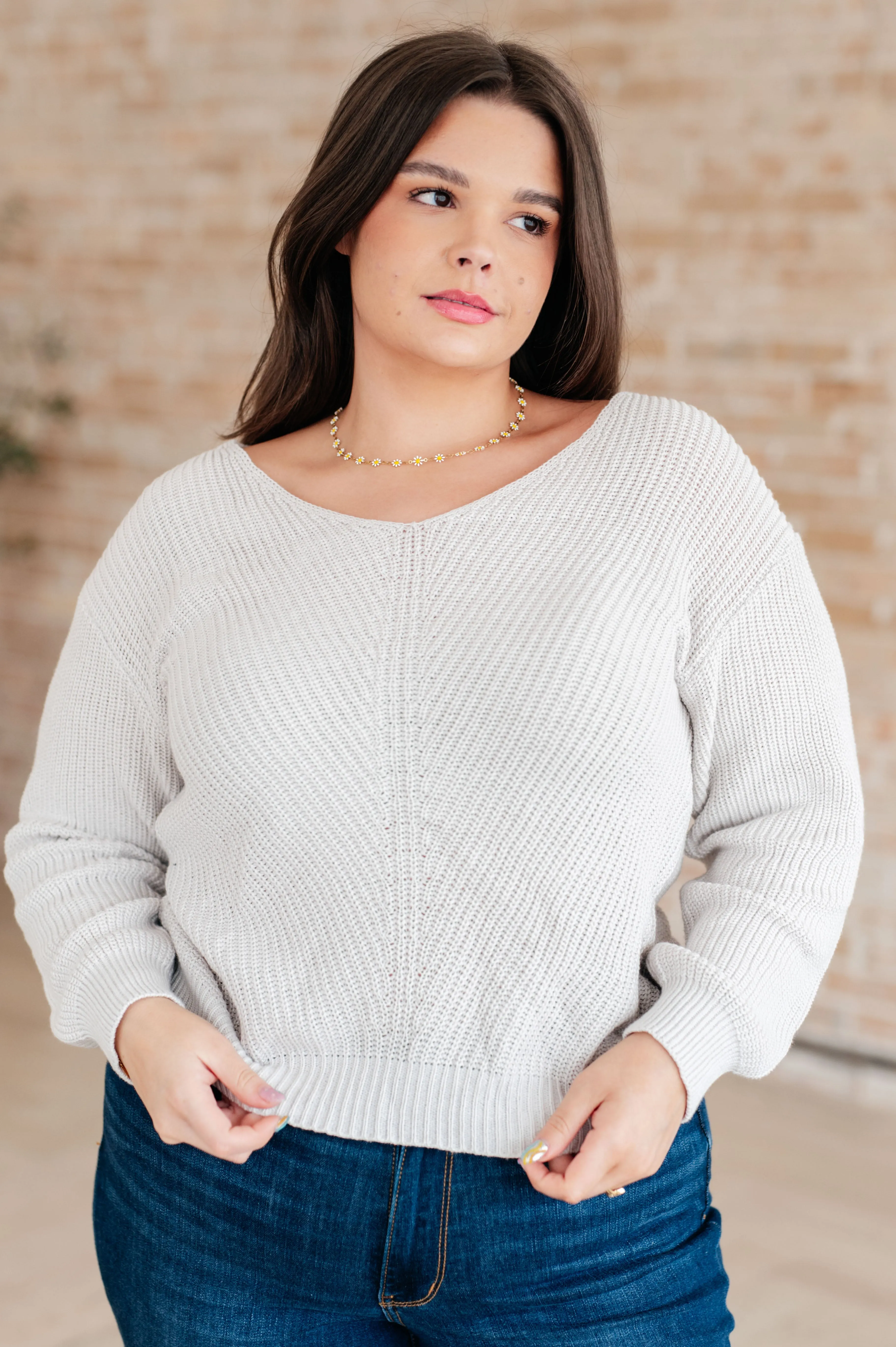 One Eleven North-Told You So Ribbed Knit V Neck Sweater