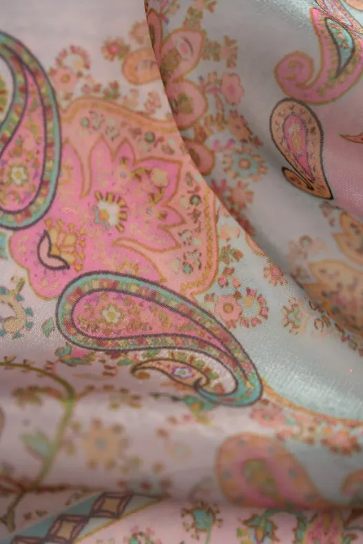 Pastel Color Paisley Digital Printed Twinkle Organza Fabric