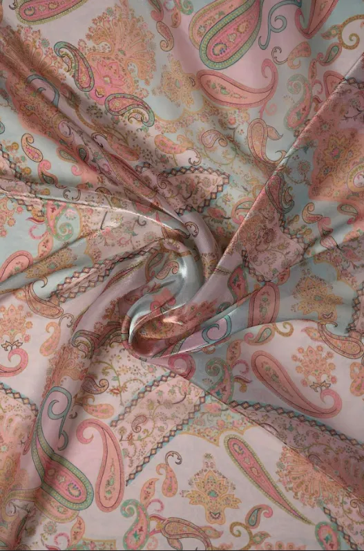 Pastel Color Paisley Digital Printed Twinkle Organza Fabric