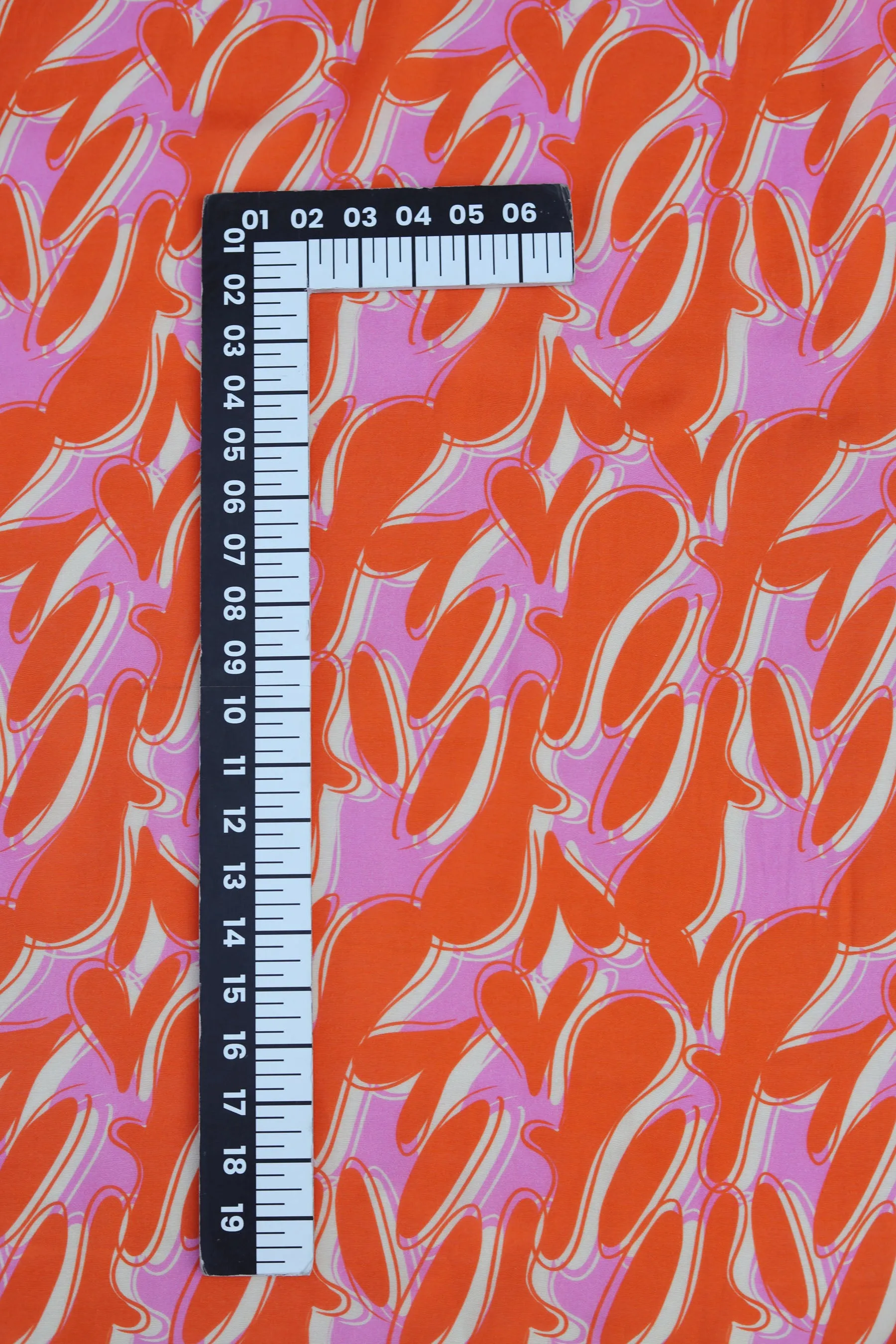 Pink Orange All Over Heart Abstract Pattern Printed Natural Muslin Silk Fabric