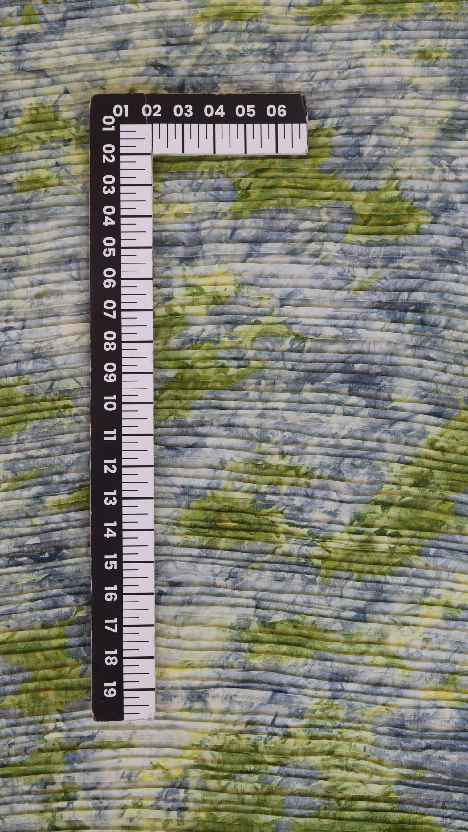 Pleated Green Textured Pattern Printed Chinon Fabric