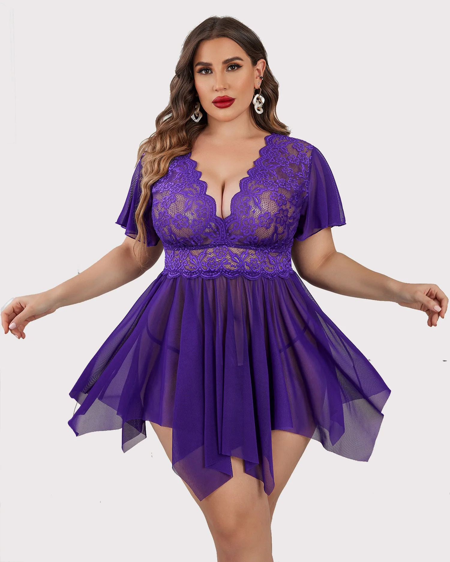 Plus Size Babydoll Floral Lace Lingeries