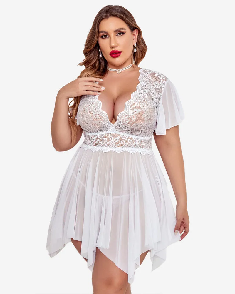 Plus Size Babydoll Floral Lace Lingeries