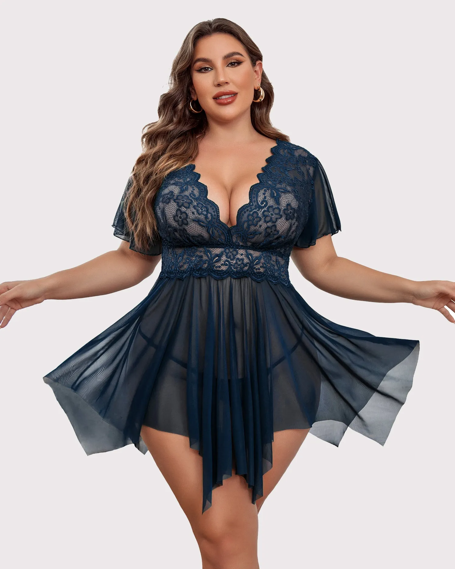 Plus Size Babydoll Floral Lace Lingeries