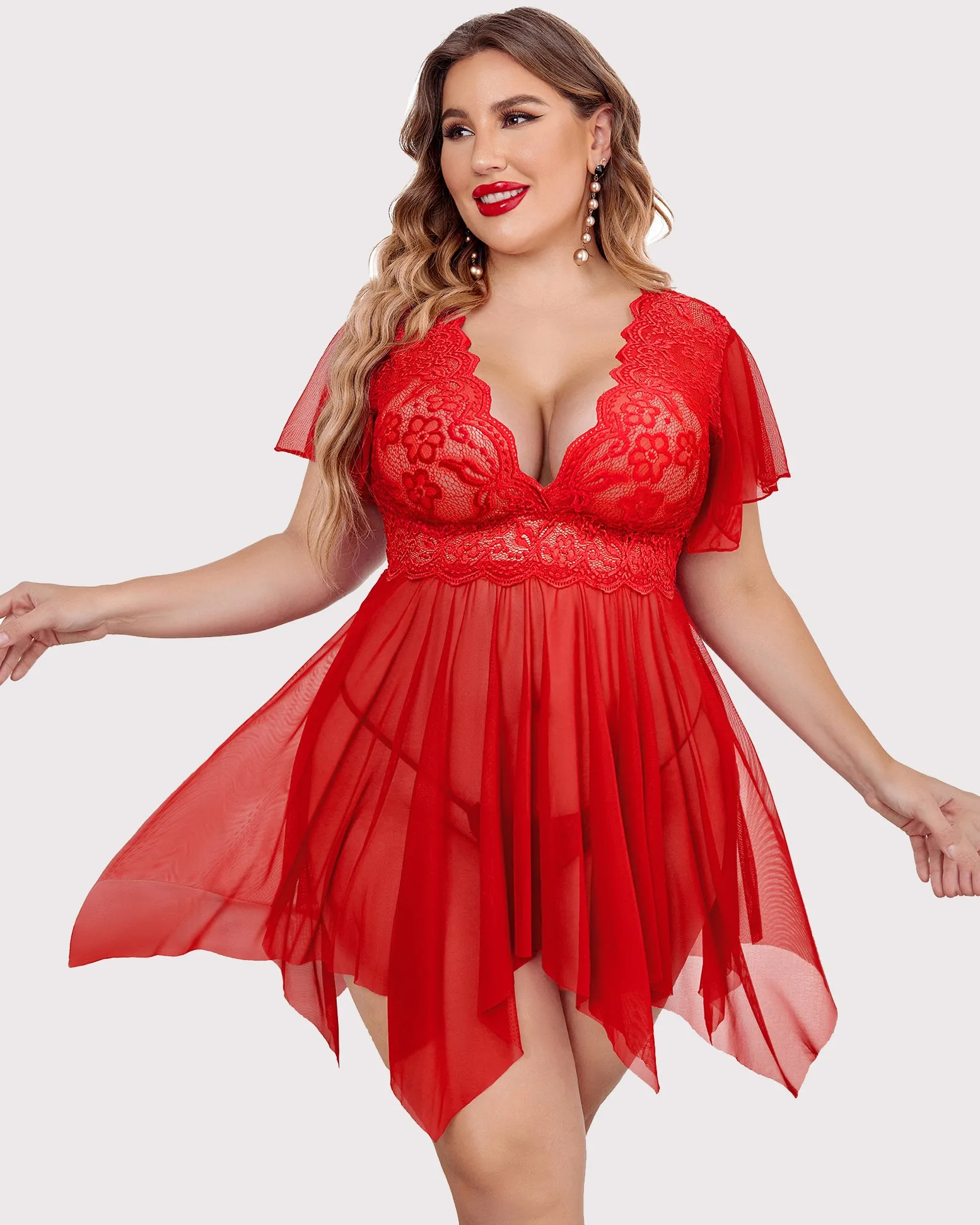 Plus Size Babydoll Floral Lace Lingeries